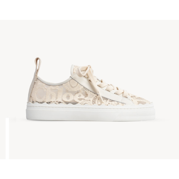 Chloé Lauren Low Top Round Toe Lace Comfort Sneakers Mild Beige Women's EU 40 - Picture 1 of 8